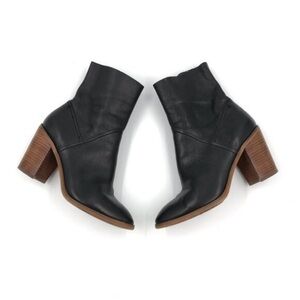 Aldo Black Leather Stacked Heel Ankle Boots